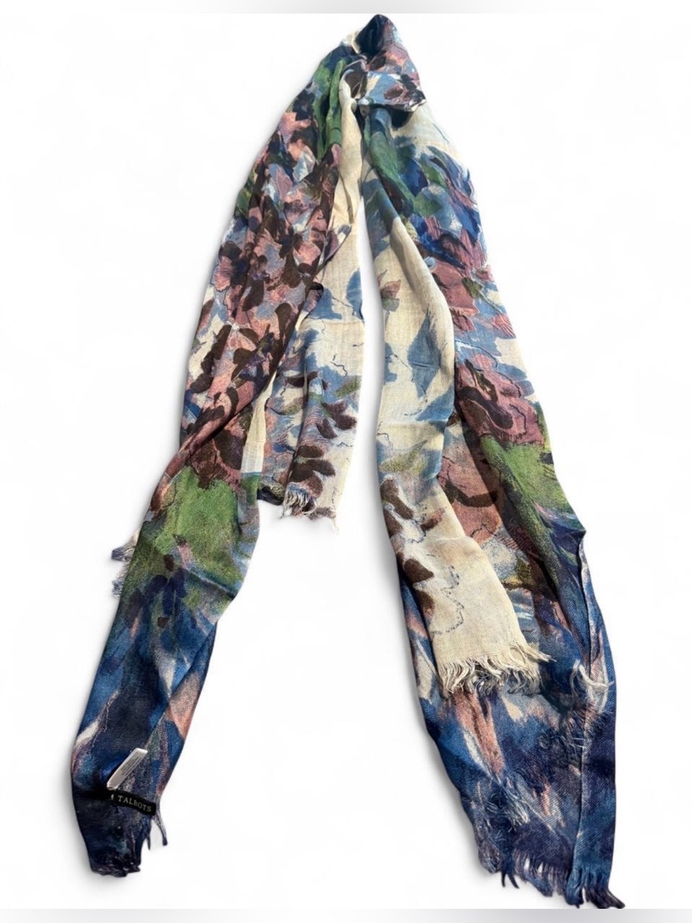 Talbots Floral Painterly Scarf in Blue, Green and Pink